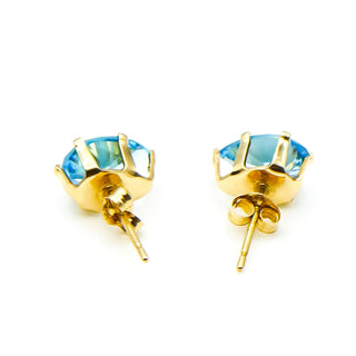 14K Yellow Gold Pear Shaped Blue Topaz Stud Earrings