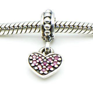 Pandora Pave Heart Sterling Silver Dangle Charm With Red Pave Zirconia