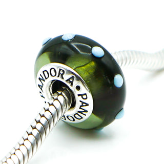 PANDORA RARE Seeing Spots Black And Light Blue Murano Glass Charm