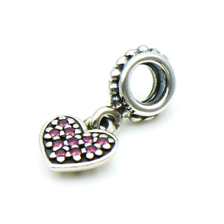 Pandora Pave Heart Sterling Silver Dangle Charm With Red Pave Zirconia