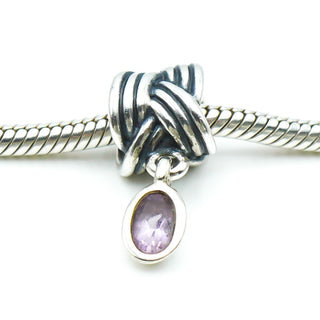 PANDORA Tied Together Sterling Silver Dangle Charm With Pink Amethyst