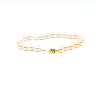 Pink Akoya Pearl Bracelet 7.5 Inches With 14K Gold Clasp