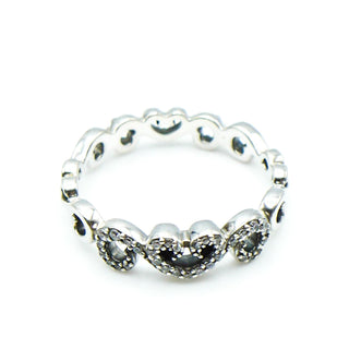 PANDORA Size 8.5 (58) Heart Swirls Sterling Silver Ring With Clear Zirconia
