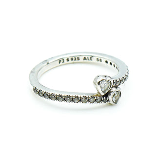 PANDORA Forever Hearts Size 7.5 (56) Sterling Silver Ring With Clear Zirconia