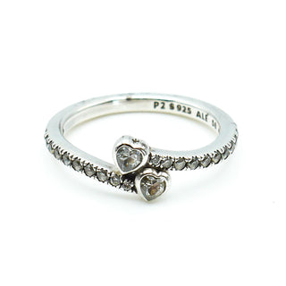 PANDORA Forever Hearts Size 7.5 (56) Sterling Silver Ring With Clear Zirconia