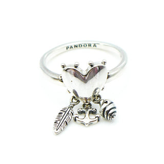 PANDORA Spiritual Symbols Size 7 (54) Sterling Silver Ring With Heart, Feather, Anchor And Shell