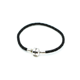 SOUFEEL 6.9-Inch Black Leather Bracelet With Sterling Silver Clasp