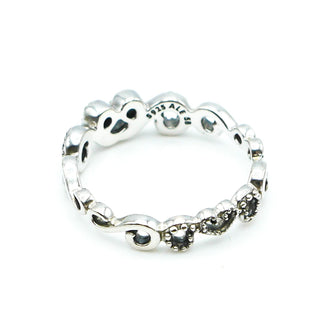 PANDORA Size 8.5 (58) Heart Swirls Sterling Silver Ring With Clear Zirconia