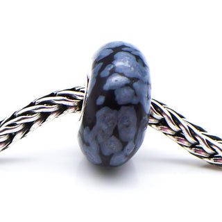 TROLLBEADS RARE Snowflake Obsidian Gemstone Bead Sterling Silver Core Charm