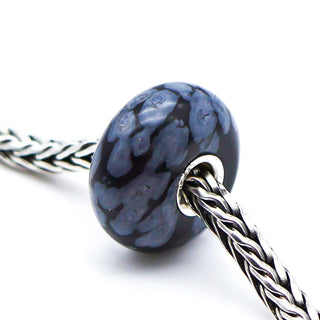 TROLLBEADS RARE Snowflake Obsidian Gemstone Bead Sterling Silver Core Charm