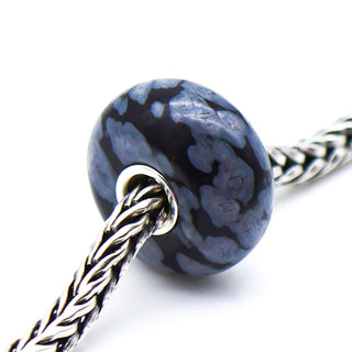 TROLLBEADS RARE Snowflake Obsidian Gemstone Bead Sterling Silver Core Charm