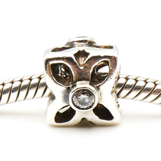 PANDORA Four Petal Flower Sterling Silver Charm With Clear Zirconia