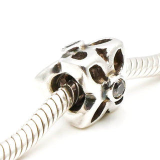 PANDORA Four Petal Flower Sterling Silver Charm With Clear Zirconia
