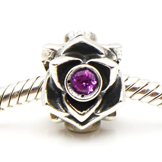 CHAMILIA Rose Sterling Silver Charm Bead With Purple Swarovski Crystals