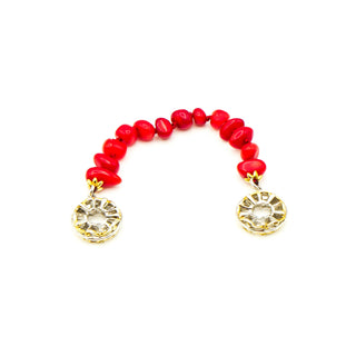 GEMS ON VOGUE Two-Tone Red Coral Safety Chain Charm With 18K Gold Plated Sterling Silver