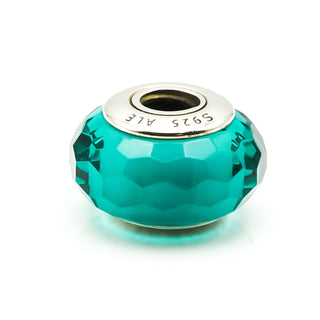 PANDORA Teal Fascinating Faceted Murano Glass Sterling Silver Charm Bead