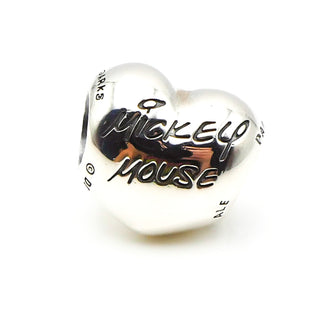 PANDORA RARE Disney Parks Mickey Signature Heart Sterling Silver Charm