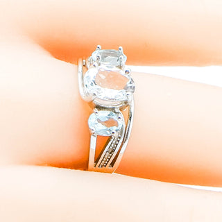 Sterling Silver Aquamarine & Topaz Ring With Diamond Accents Size 7.5