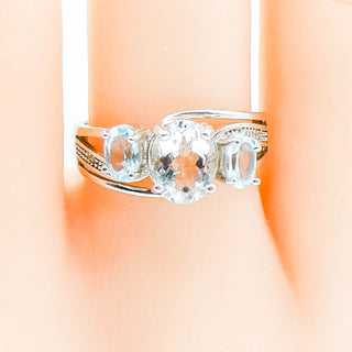 Sterling Silver Aquamarine & Topaz Ring With Diamond Accents Size 7.5