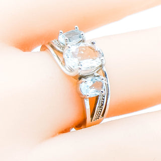 Sterling Silver Aquamarine & Topaz Ring With Diamond Accents Size 7.5