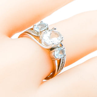 Sterling Silver Aquamarine & Topaz Ring With Diamond Accents Size 7.5