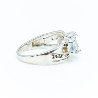 Sterling Silver Aquamarine & Topaz Ring With Diamond Accents Size 7.5