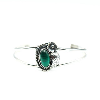 Vintage 6.3-Inch Sterling Silver Navajo Malachite Cuff Bracelet