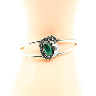 Vintage 6.3-Inch Sterling Silver Navajo Malachite Cuff Bracelet