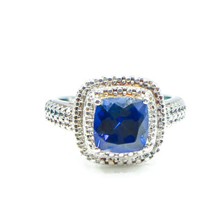 Sterling Silver Asscher Cut Synthetic Blue Sapphire Solitaire Ring Size 7