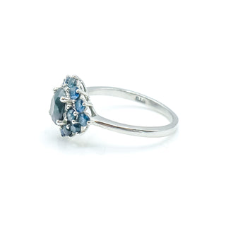 Sterling Silver Sapphire Halo Ring Size 7 1/4