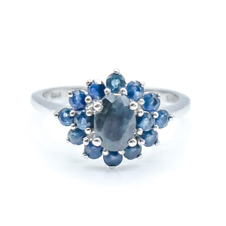 Sterling Silver Sapphire Halo Ring Size 7 1/4