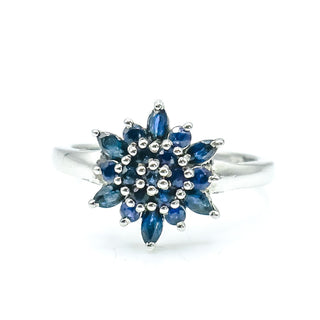 Sterling Silver Natural Blue Sapphire Snow Crystal Ring Size 7