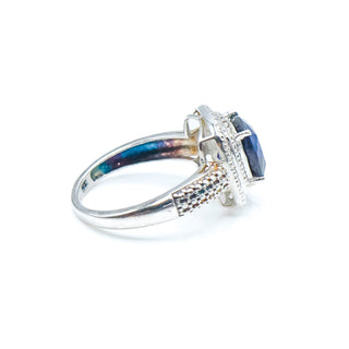 Sterling Silver Asscher Cut Synthetic Blue Sapphire Solitaire Ring Size 7