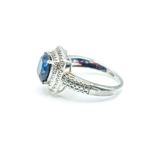 Sterling Silver Asscher Cut Synthetic Blue Sapphire Solitaire Ring Size 7