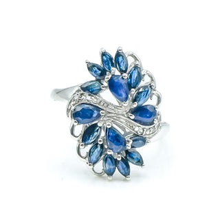 Sterling Silver Sapphire And Diamond Ring Size 8