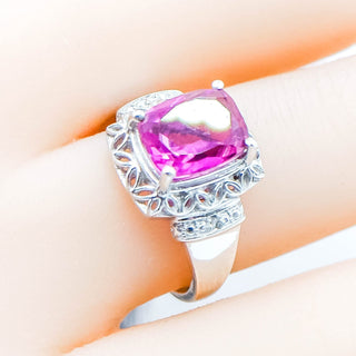 Sterling Silver African Lilac Quartz and Diamond Ring Size 7