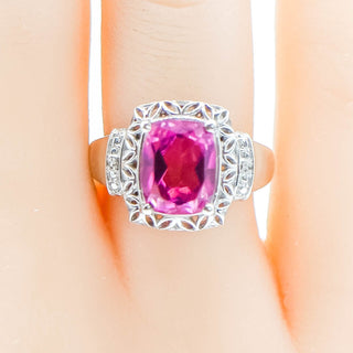 Sterling Silver African Lilac Quartz and Diamond Ring Size 7