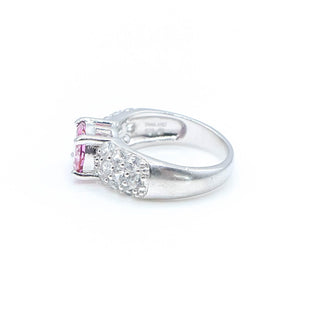 Sterling Silver Pink Sapphire and White Topaz Ring Size 7