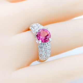 Sterling Silver Pink Sapphire and White Topaz Ring Size 7