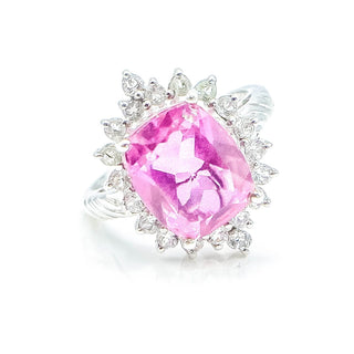 Sterling Silver African Lilac Quartz & White Spinel Halo Ring Size 7