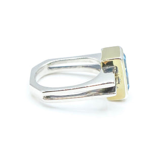 Sterling Silver Swiss Blue Topaz Ring With 18k Gold Accent in Size 6