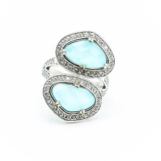 Joya by Judy Crowell Moonstone Doublet & White Zircon Halo Ring Size 5