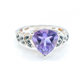 Sterling Silver Cz & Black Tourmaline Ring Size 8