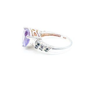 Sterling Silver Cz & Black Tourmaline Ring Size 8