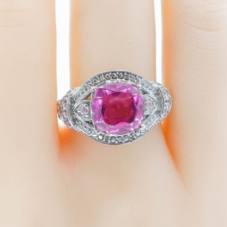 Sterling Silver African Lilac Quartz and Pink Cz Ring Size 8
