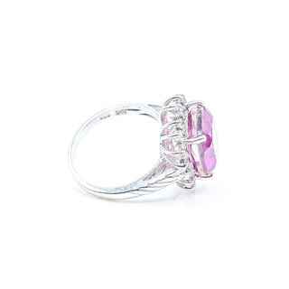 Sterling Silver African Lilac Quartz & White Spinel Halo Ring Size 7