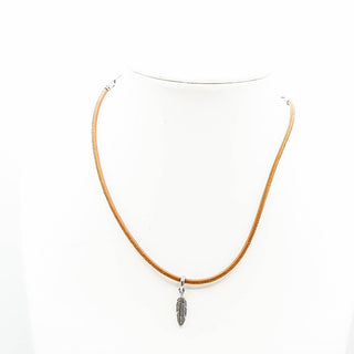 PANDORA 11-Inch Adjustable Tan Leather Choker With Sterling Silver Feather Pendant 397197CGT-38 - Retired