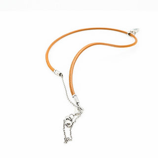 PANDORA 11-Inch Adjustable Tan Leather Choker With Sterling Silver Feather Pendant 397197CGT-38 - Retired
