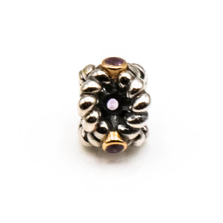 PANDORA Retired Binding Beauty Sterling Silver Charm With 14K Gold And Pink Sapphire