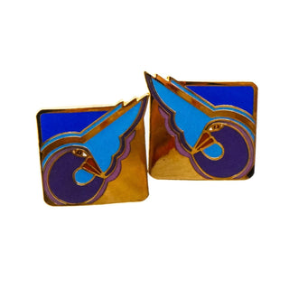 Vintage Laurel Burch Shabird Cloisonné Stud Earrings Gold Plated